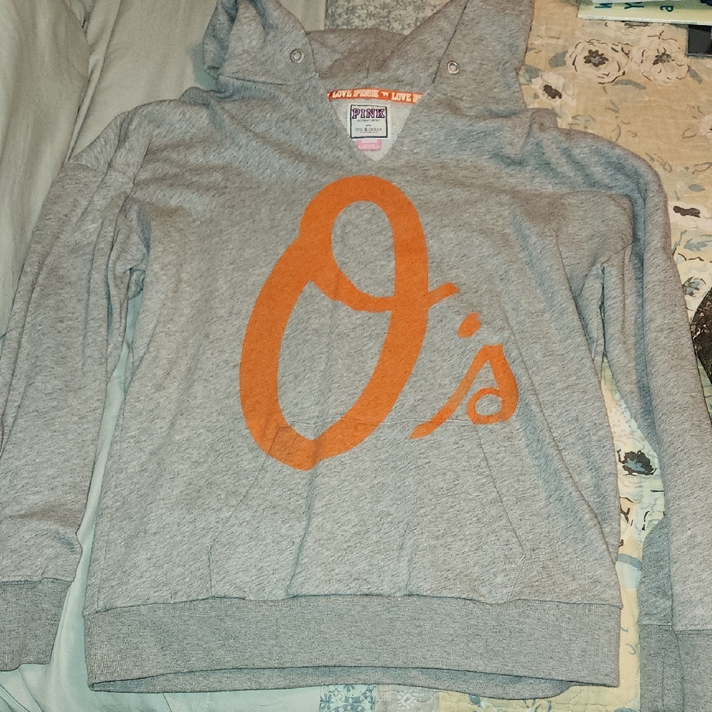 PINK Victoria's Secret Gray Hoodie with Orange Logo